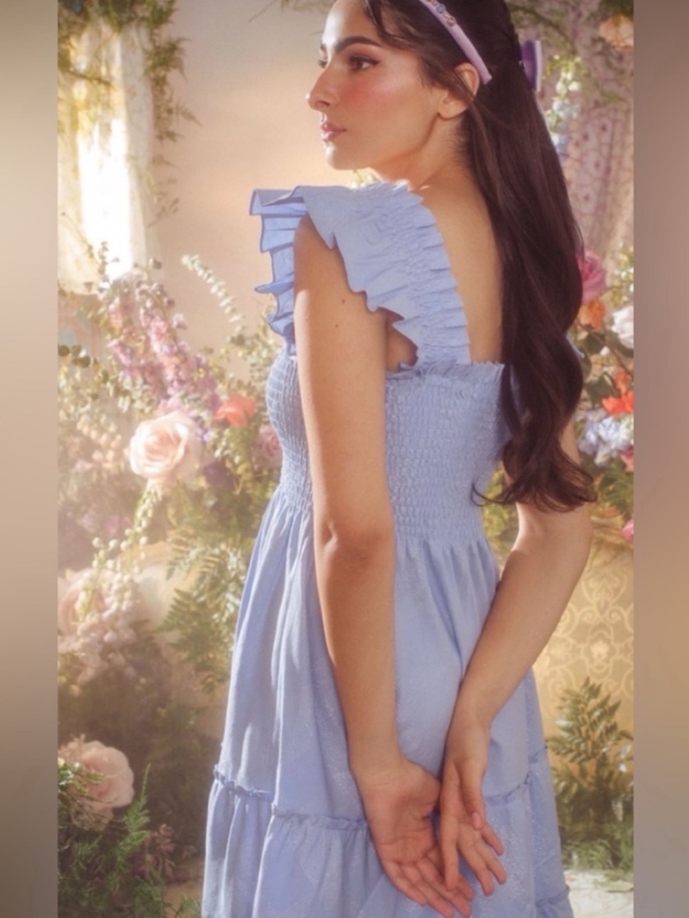 Hill House Ellie Nap Dress Light Blue Glitter Metallic Check - Picture 15 of 17